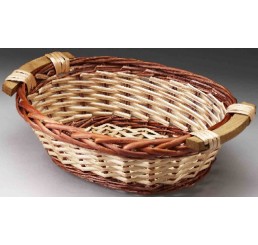 Two-Tone Oval Willow Tray with Wooden Ear Handles  