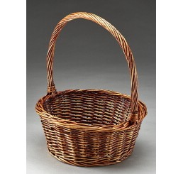12.5" Round Willow Single Basket Brown Stain 