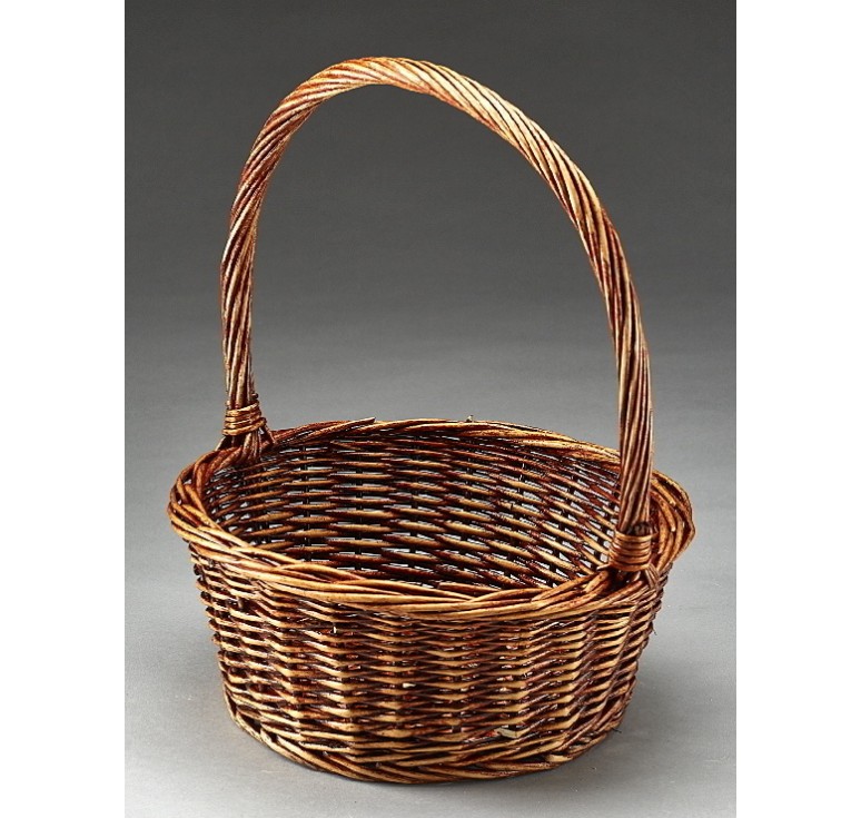 Brown Stain Round Willow Single Basket - 8.25"  