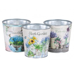 Three Assorted Garden Design Round Metal Pails