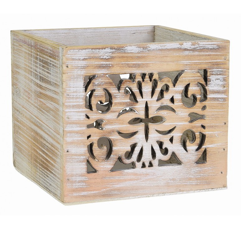 White Wash Wooden Cube - 5"  