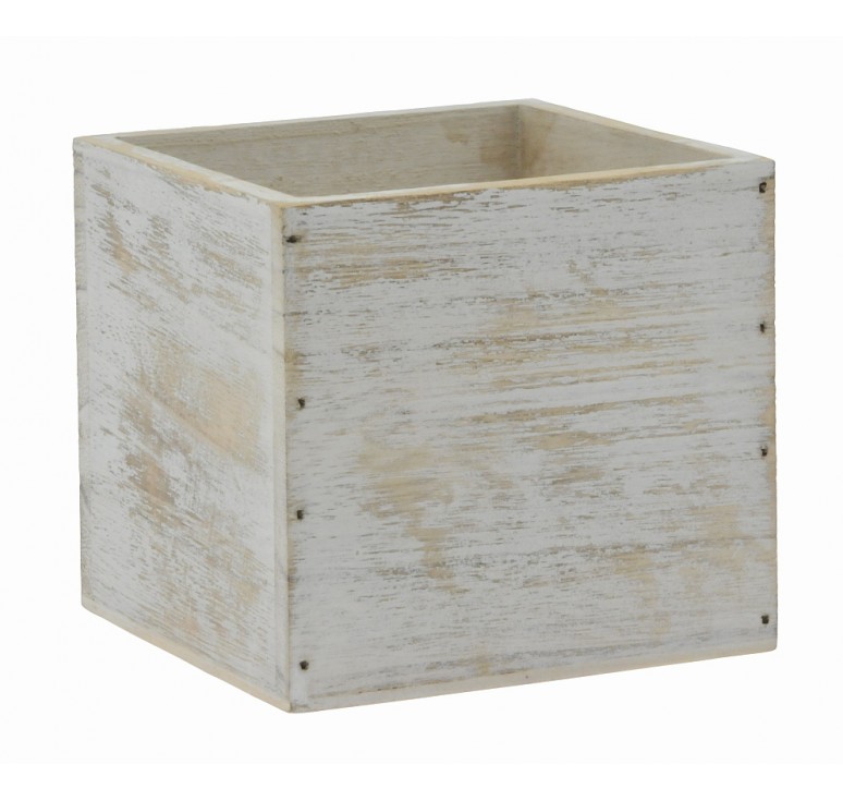 White Washed Wooden 4" Cube 