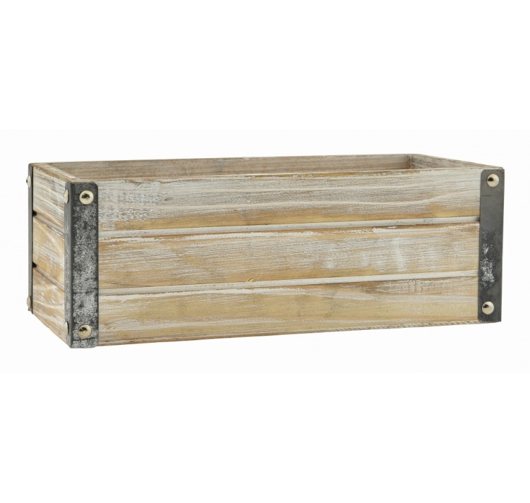 WW Rectangular Wooden Container with Metal Accents