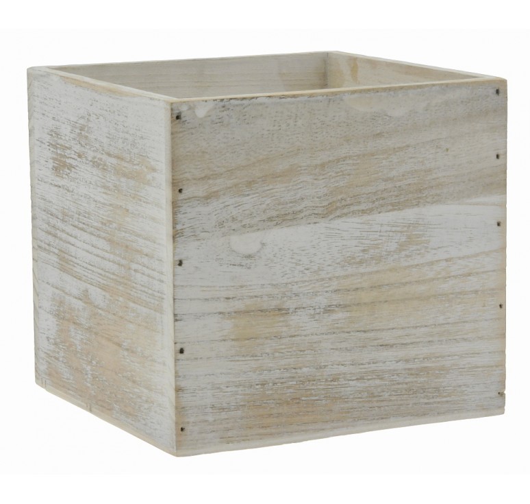 White Washed Wooden 6" Cube
