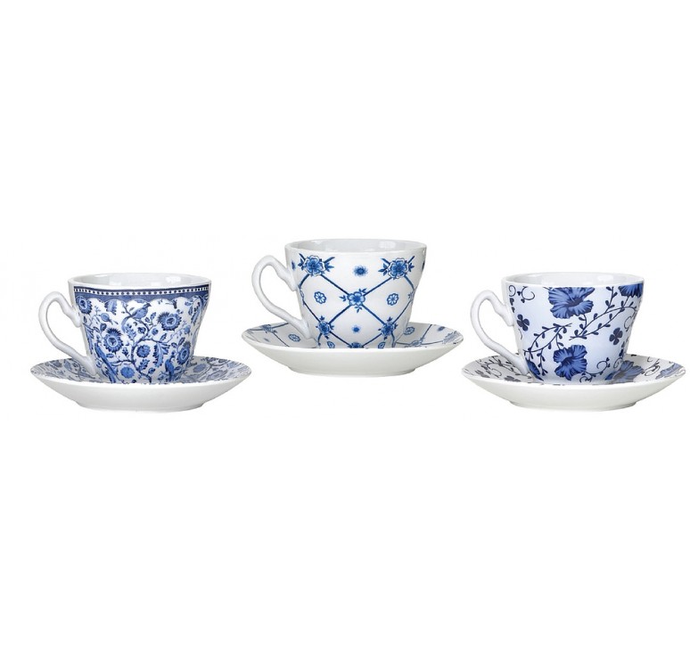 Blue & White Ceramic Tea Cup w/Saucer