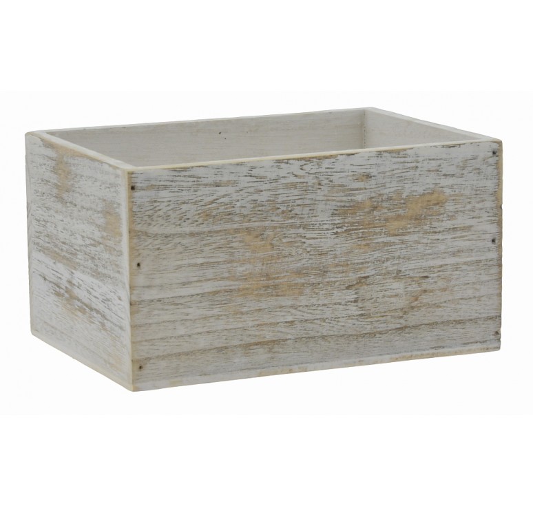 White Wash Rectangular Wooden Container 