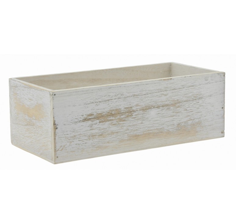 White Washed Rectangular Wooden Container  
