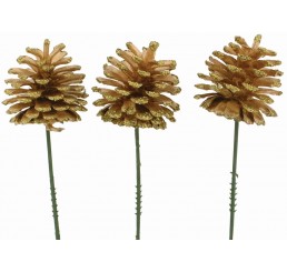 Gold Glitter Pinecone Pick - Case of 100 pcs