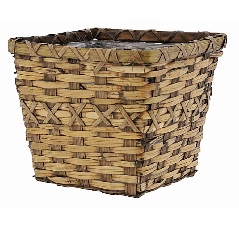 Brown Stain Faux Rattan Square Planter - Fits 6"