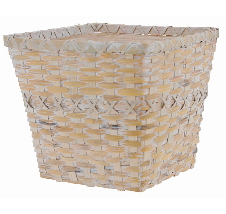 White Washed Faux Rattan Square Planter - Fits 6"