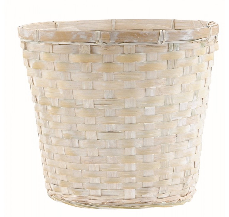 White Wash Bamboo Planter - fits 8" pot
