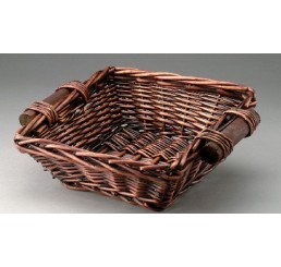Brown Stain Square Willow Tray with Wooden Ear Handles  