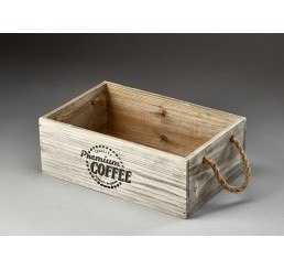 Rectangular Wooden Container with Rope Ear Handles 
