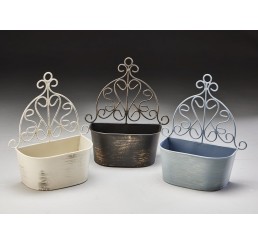 Metal "Wall" Basket w/Scroll Design