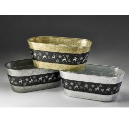 Assorted Color Galvanized Metal Containers w/Reindeer & Snowflake Design