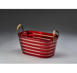 Oval Metal Container with Faux Leather Handles  