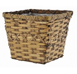 Brown Stain Faux Rattan Square Planter - Fits 8"