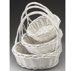 Set of 3 Round Willow Baskets -Painted White