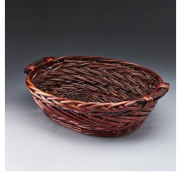Brown Stain Oval Willow Tray with Wooden Ear Handles