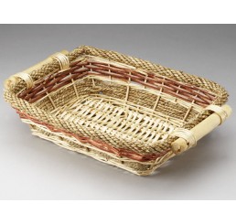 Rectangular Willow and Rope Tray with Wooden Ear Handles