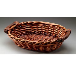Oval Willow Tray w/Wooden Ear Handles; Brown Stain 