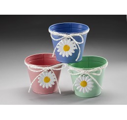 Round Metal Planter w/Daisy Decoration - 5"