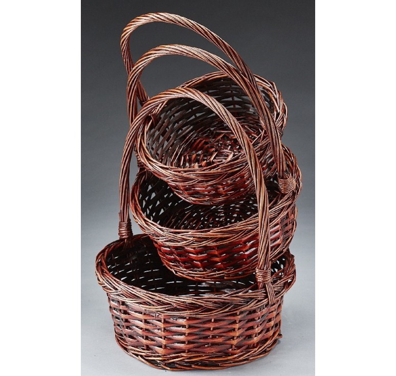 Brown Stain Round Willow Set/3