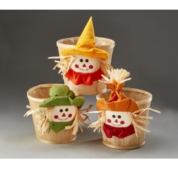 Woodchip Bushel Basket with Scarecrow Design