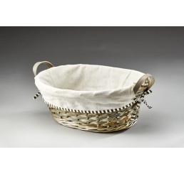 Oval Willow Tray w/Faux Leather Ear Hdls & Fabric Lining