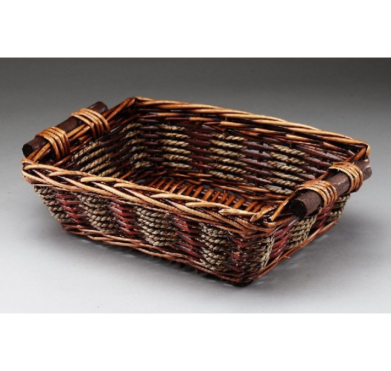 Rectangular Willow/Rope Tray w/ Wooden Ear Handles 