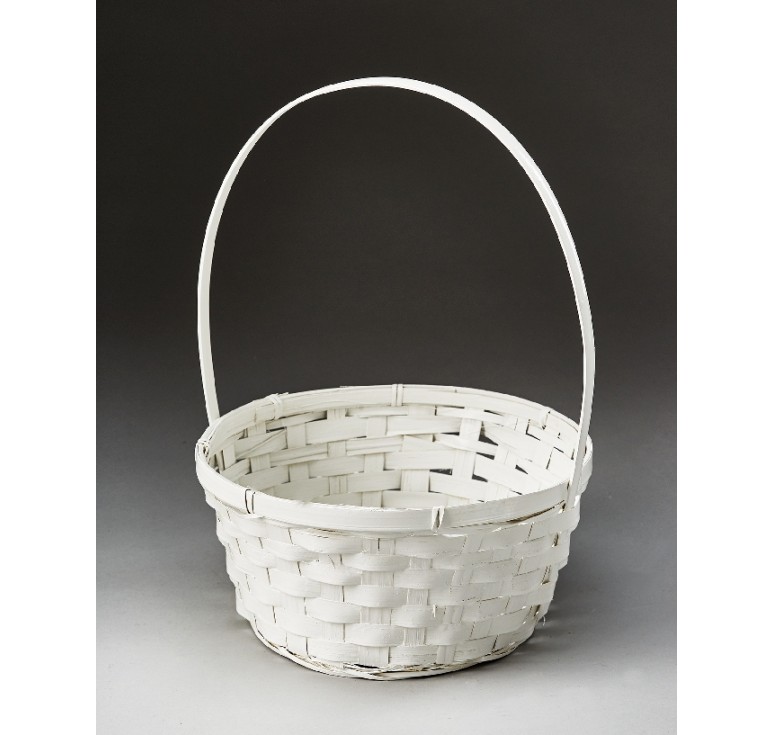 Rnd Bamboo Basket Painted White