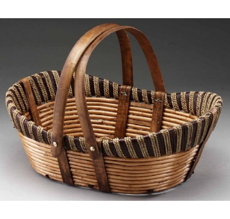 15" Willow, Wood, and Rope Oval Basket with Drop Handles 