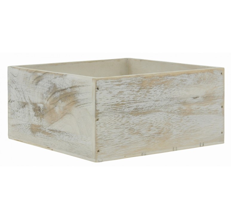 White Washed Square Wooden Container  