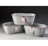 Ribbed, Galvanized Oval Metal w/Hanging "Gift Tags"