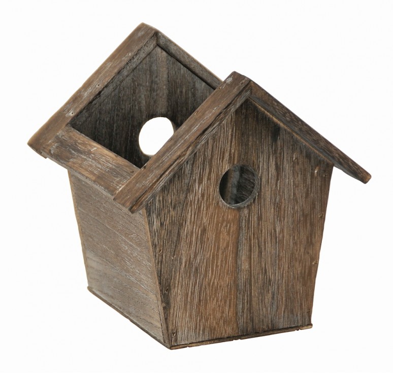 Brown Stain Wooden Birdhouse Container 