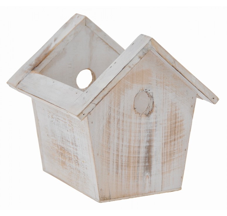 Wooden Birdhouse Container - White Wash Finish