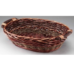 Brown Stain Willow/Rope Tray with Wooden Ear Handles