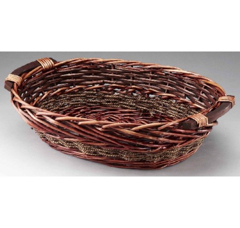 Brown Stain Willow/Rope Tray with Wooden Ear Handles