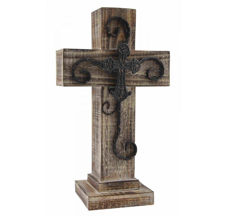 Distressed Brown Stain Wooden Cross