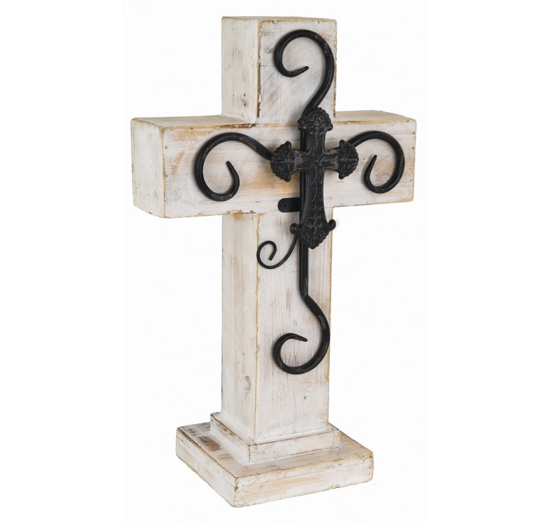 Distressed White Wash Wooden Cross