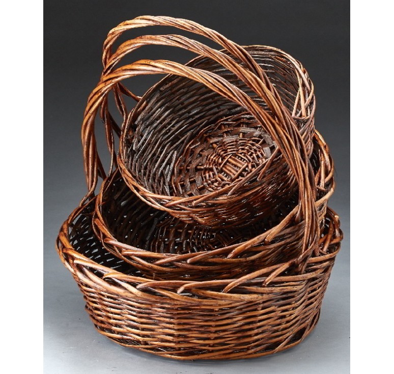 Set/3 Round Willow Baskets w/ Brown Stain  