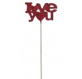 Wooden Red Glitter "Love You" Pick