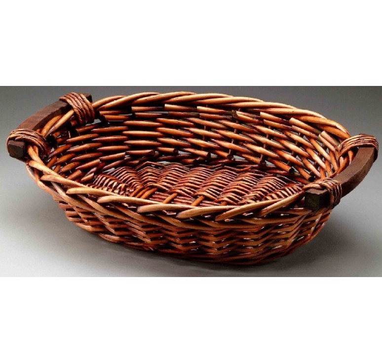 Brown Stain Oval Willow Tray with Wooden Ear Handles 