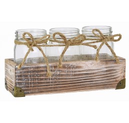 Whitewash Wood Container w/ Three Glass Vases