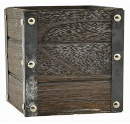 Brown Stain Wooden Cube w/ Metal Corners - 5"