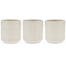 Embossed, White Ceramic Pots  