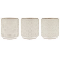 Embossed, White Ceramic Pots  
