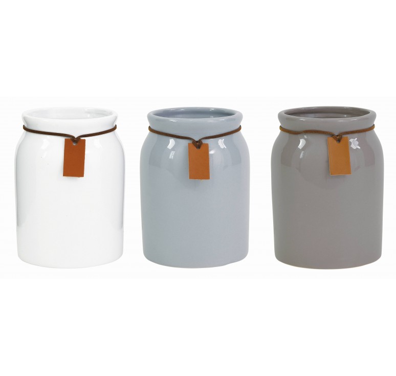 Round Ceramic Vases w/Rope Decoration