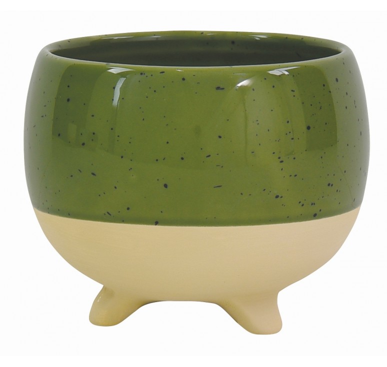 Tan/Speckled Green Ceramic Planter - Sm