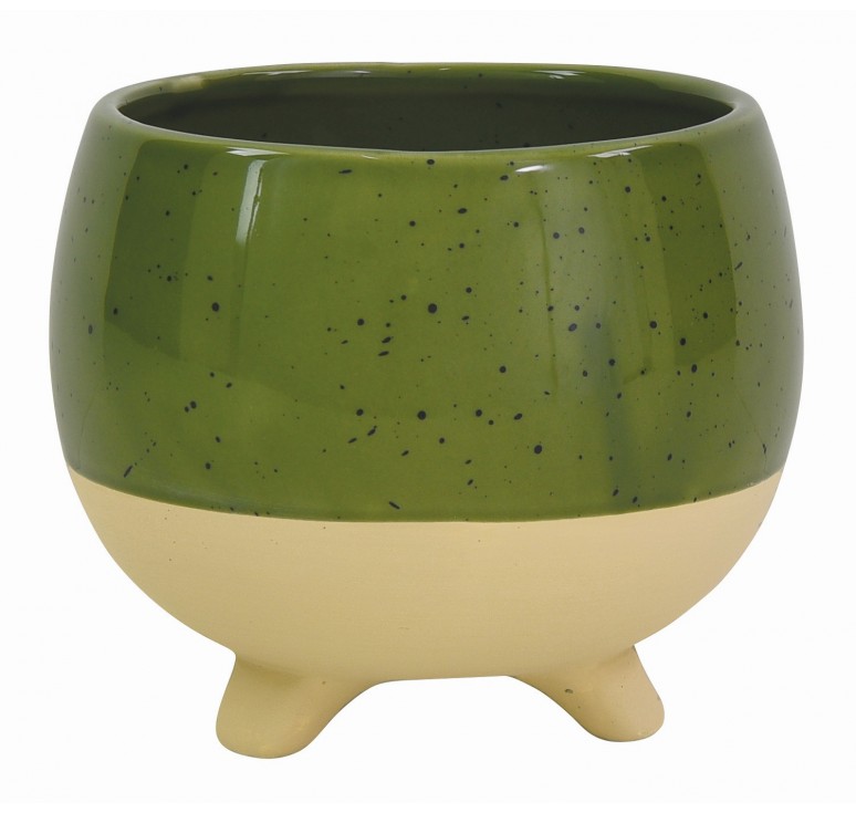Tan/Speckled Green Ceramic Planter - Med